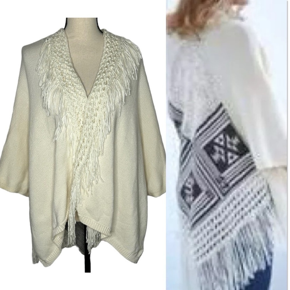 House Of Harlow 1960 Aztec Fringe Knit Cardigan Poncho
